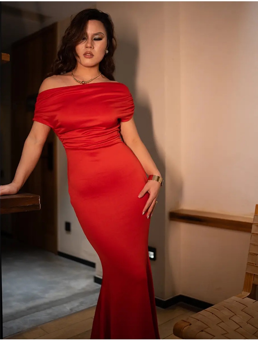 TikTok Shop Red Sleeveless Off Shoulder Bodycon Long Formal Party Evening Dress